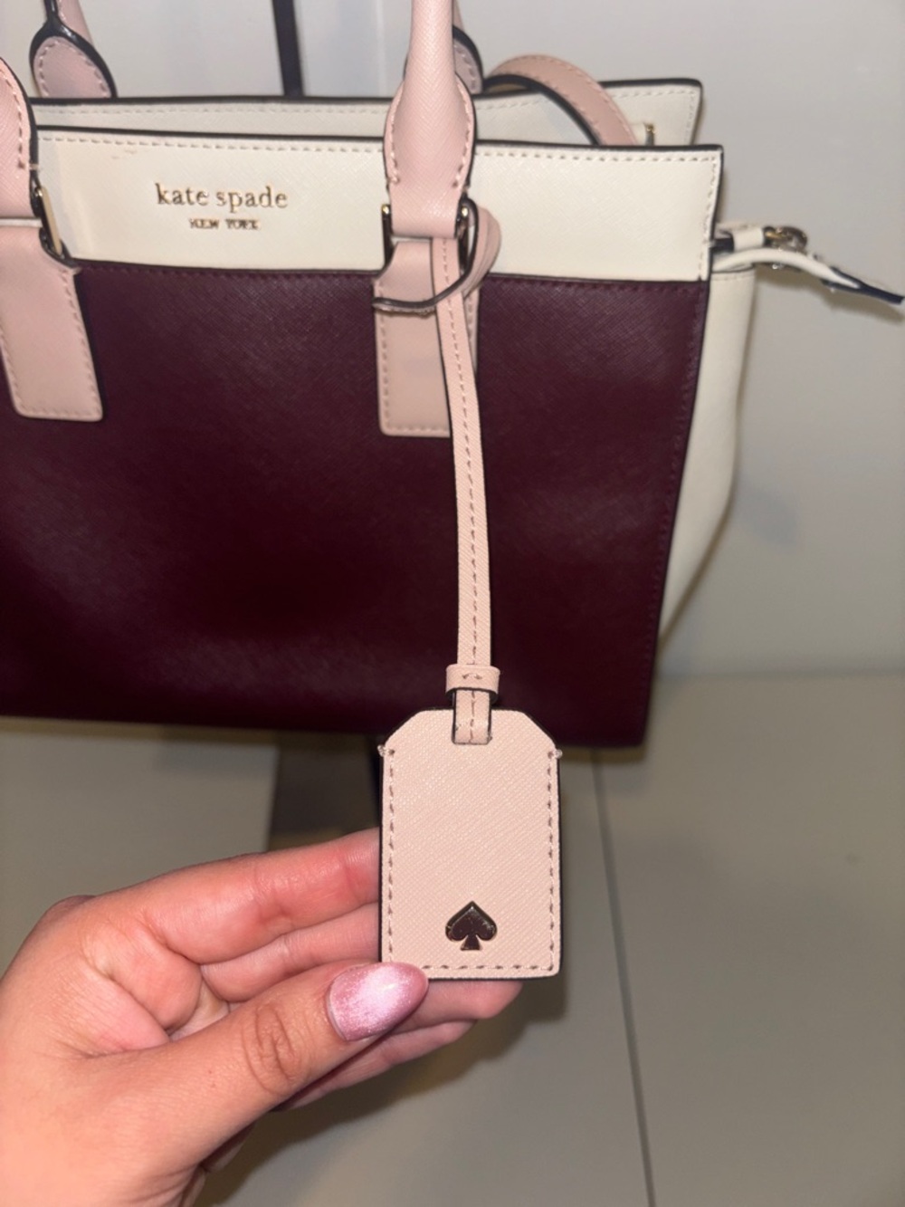 kate spade Colorblock Satchel in Burgundy, Blush & Cream - Picture 3 of 10